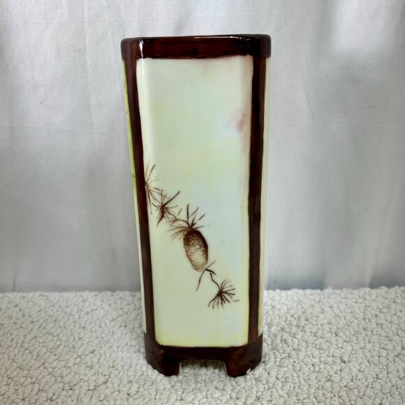 Victoria Austria Hand Painted Pinecone Vase Square Footed 8 1/8" Tall Antique - Picture 3 of 7